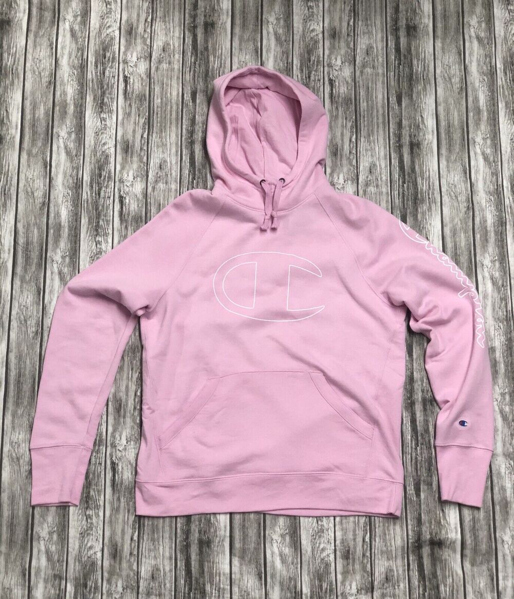 Champion Pink Hoodie Womens size M Medium Big C Sweatshirt Powerblend Pullover
